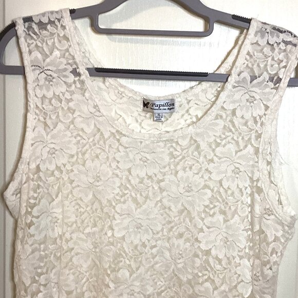 Papillon Women's White Lace Sheer Sleeveless Tank Top High-Low Beach Cover-up - Picture 2 of 9